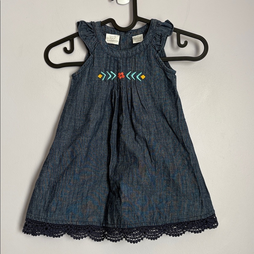 Koala Kids Chambray Denim Southwest Embroidered Dress size 2T Crochet Trim